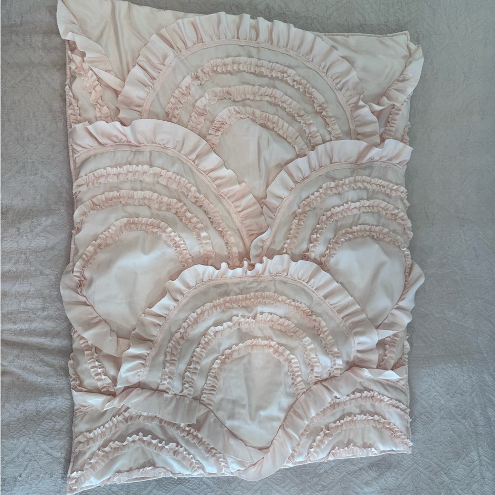 Levtex Pink Ruffled Crib Comforter with crib skirt